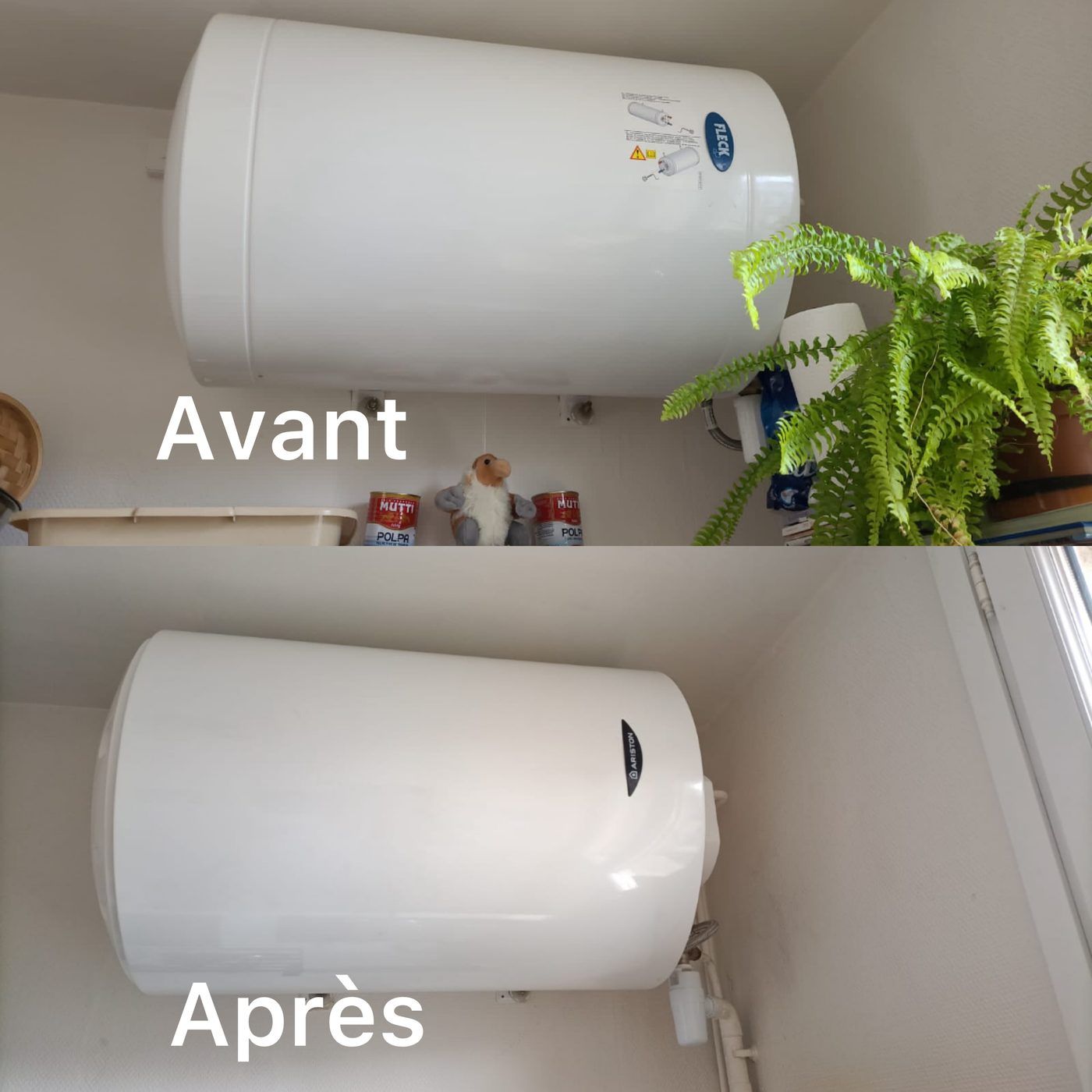 Avant et après le remplacement d'un chauffe-eau électrique par La Tuyauterie Française en Île-de-France