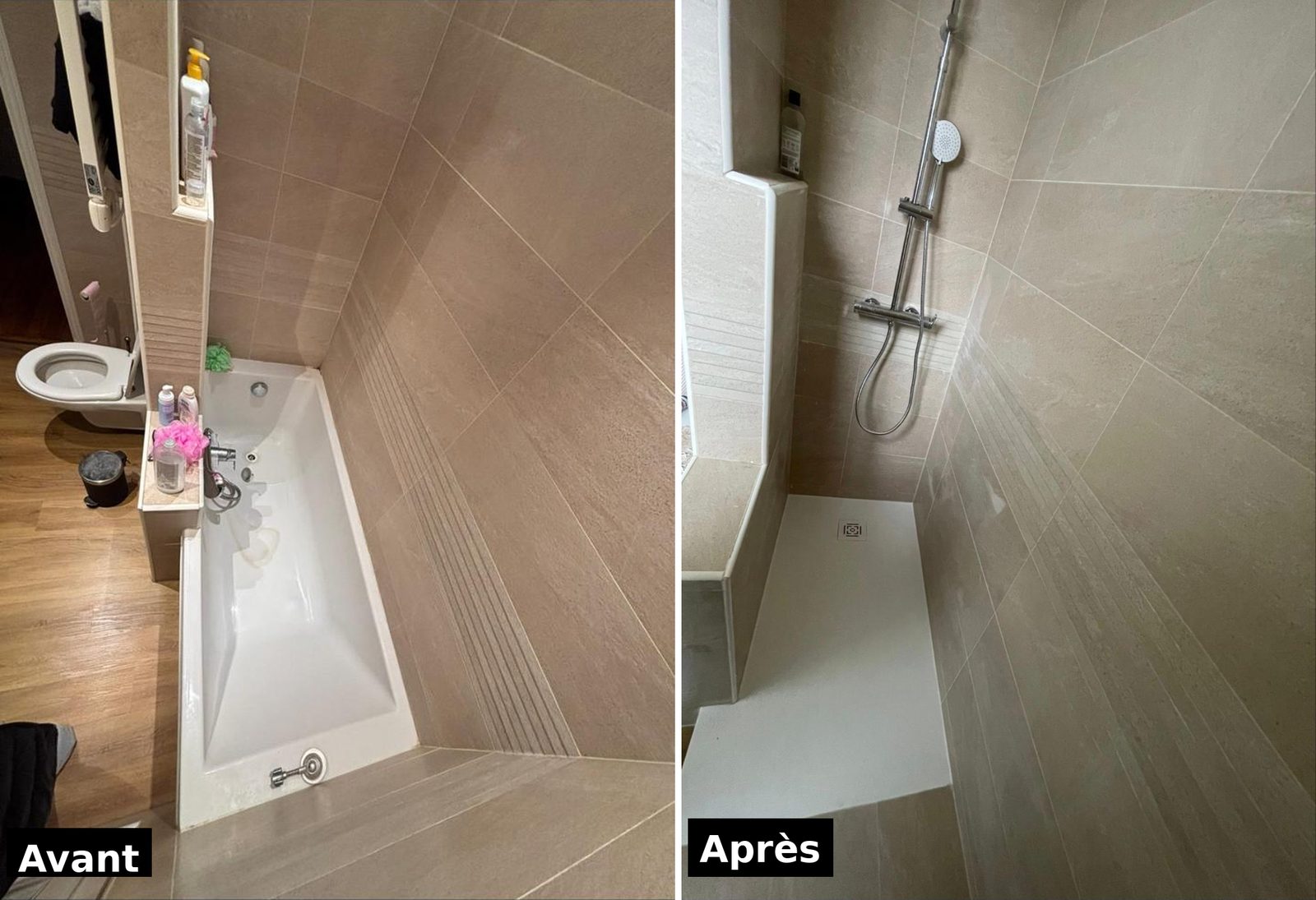 Rénovation complète de salle de bain avec pose de WC suspendu et bâti-support par La Tuyauterie Française