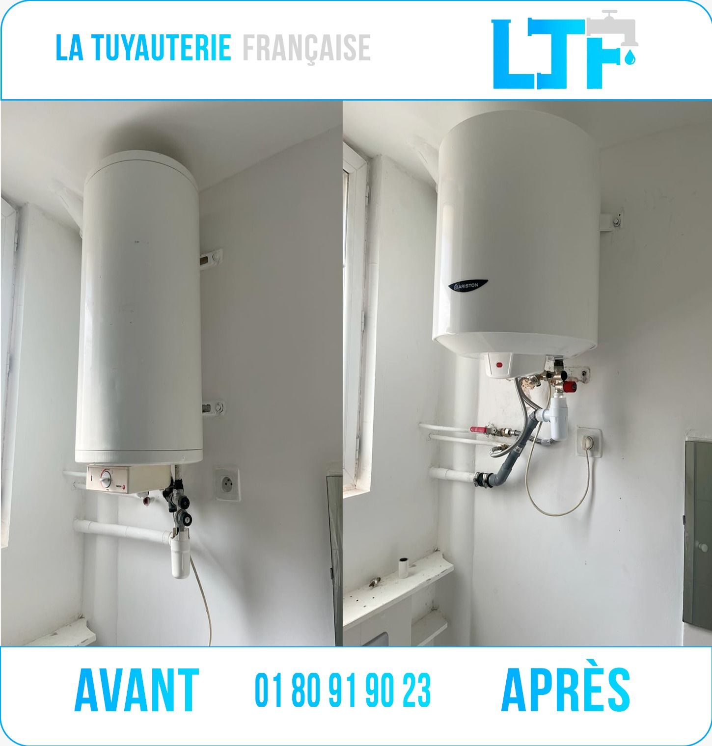 Avant / après : remplacement chauffe-eau par La Tuyauterie Française en IDF