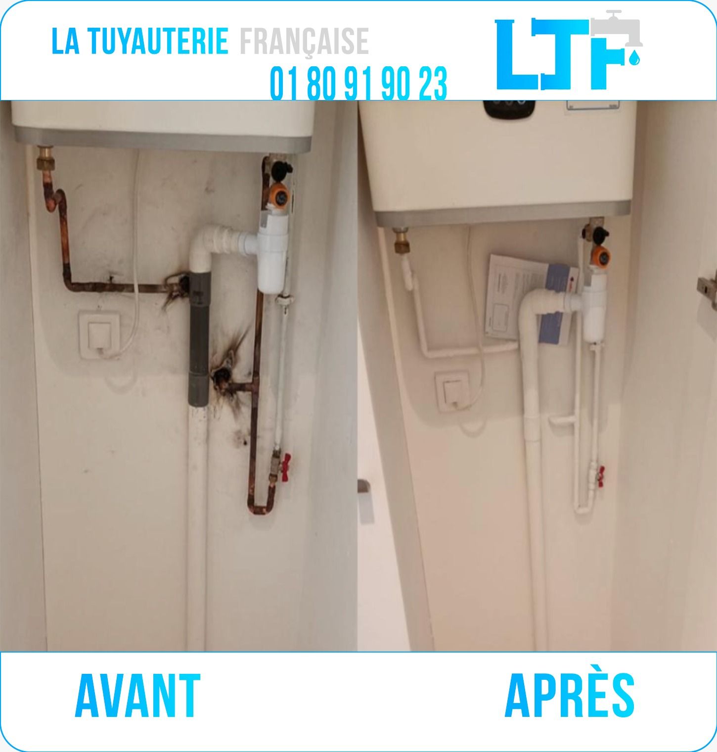 Avant / après : cumulus neuf avec groupe de sécurité conforme NF — plombier IDF