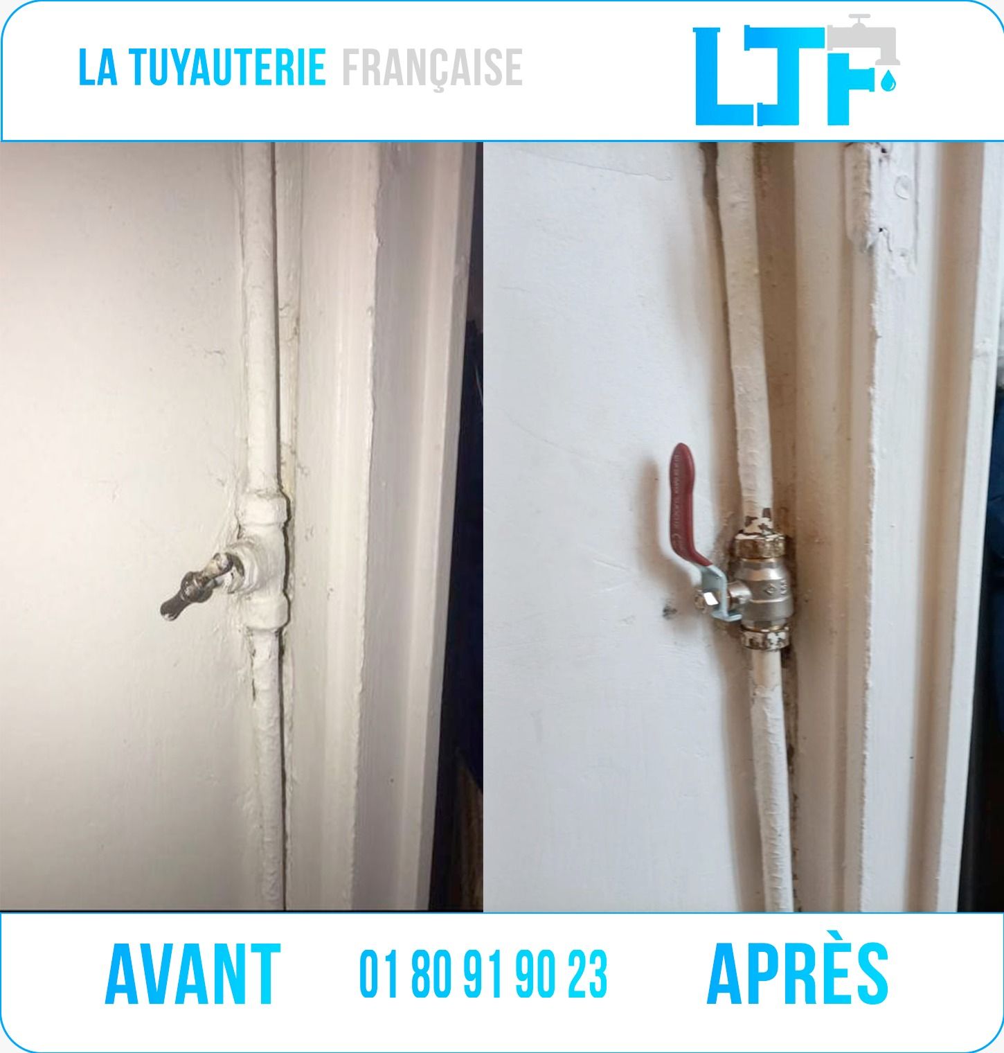 Avant / après : installation d'un robinet d'arrêt général par La Tuyauterie Française en IDF